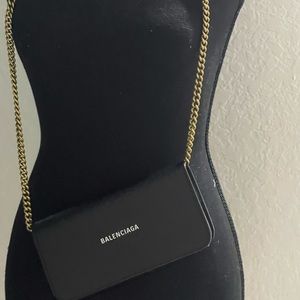 Balenziaga black wallet purse with gold chain